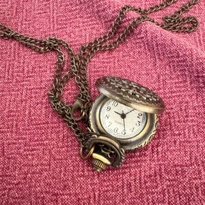 Vintage Style Filigree Watch Pendant in Aged Brass with Working Cover and Clasp